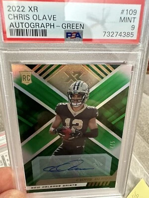 2022 XR Chris Olave Rookie Auto PSA 9 Green /5 Pop 2 - Image 1 of 3