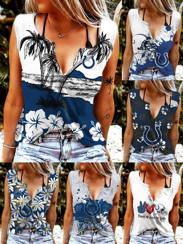 Indianapolis Colts V-neck T-shirts Ring Hole Sleeveless Tank Tops Summer Vests Cover
