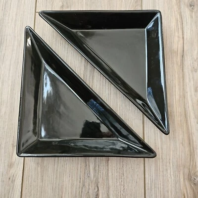 Set of 2 Pampered Chef Simple Additions Black Triangle Trays/Plates Charcuterie  - Image 1 of 4
