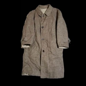 Rare Aquascutum Reversible Trench Coat Herringbone Tweed Beige Wool Used Size M - Picture 1 of 6