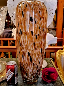 FABULOUS 17+"T Glass Vase Browns, Tans, White w COPPER FLECKS Murano! - Picture 1 of 11