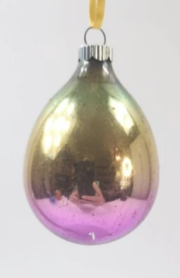 Vtg Shiny Brite Teardrop Ombre Green Gold Purple 4" Mercury Glass Pear Ornament - Image 1 of 4