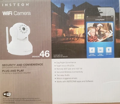 Cámara WiFi Insteon con inclinación panorámica/dispositivo de visión Nt 46 75790WH caja abierta SCE 55-1A Foto 1 de 4