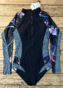 Nesy Women’s One Piece Long Sleeve Rash Guard Bodysuit Black And Blue Size Small - Picture 1 of 6