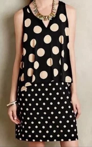 Maeve Anthro Layered Davina Dress Size XS Polka Dot Black Tan Swing Sleeveless - Picture 1 of 13