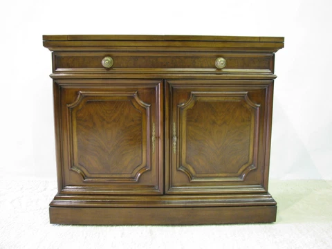 Karges Louis XVI Bar / Server With Dramatic Patterned Walnut Veneers & Flip Top Cover