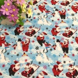 PER HALF YARD Skiing Santa Claus Christmas Fabric Cotton FLANELETTE Fabric - Picture 1 of 1