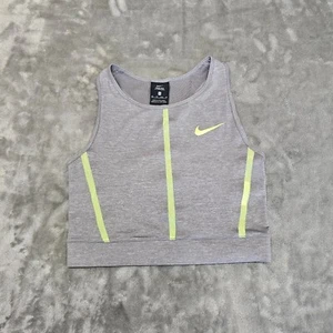 nike pro cropped Tank Top Womens XS racer back gray green athletic running hike - Picture 1 of 11