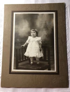 Vintage Antique Cabinet Photo Little Girl On Chair Cute Dress Boots H-59 - Picture 1 of 4