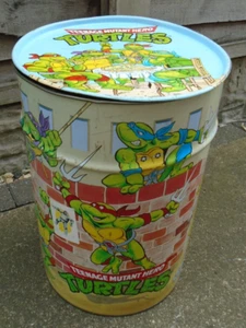 Teenage Mutant Ninja Turtles Metal Waste Basket/Bin 1990 *RARE * Please Read - Picture 1 of 15