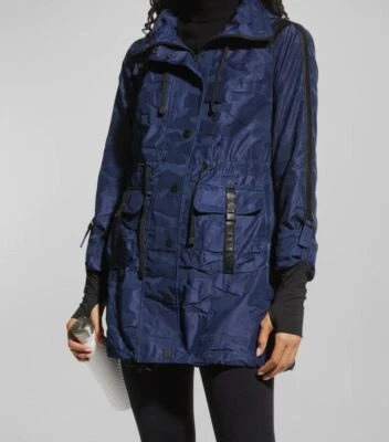 $199 Blanc Noir Women Blue Camo Hooded Anorak Coat Jacket Size Small - Image 1 of 4