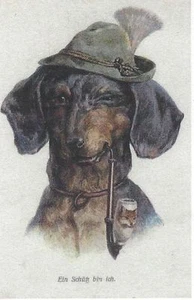 Dachshund Boy w/Pipe - CUSTOM MATTED - Dog Art Print Gift - CLEARANCE - Picture 1 of 1