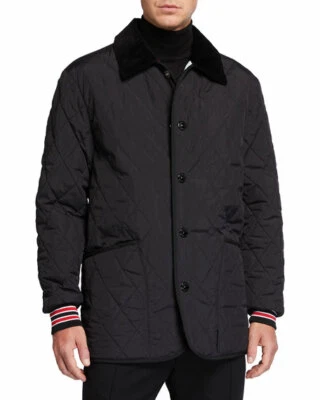 100% ПОДЛИННЫЙ НОВЫЙ МУЖЧИН BURBERRY VARSITY ПОЛОСКИ СТЕГАНАЯ КУРТКА/ПАЛЬТО США M - Изображение 1 из 4