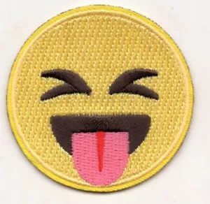 EMOJI w/TONGUE OUT Iron On Embroidered Patch Emojis - Picture 1 of 1