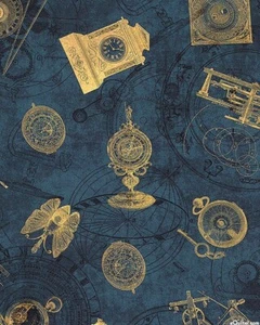 Instrument of the Hours Vintage Timepieces RK Quilt Craft Fabric 1/2 Yd 46x112cm - Picture 1 of 1