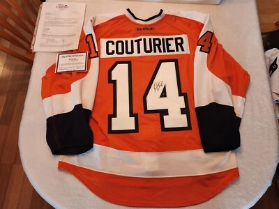 Camiseta FLYERS firmada por SEAN COUTURIER usada en el juego certificado de autenticidad JSA TALLA 56 temporada de novato Foto 1 de 4