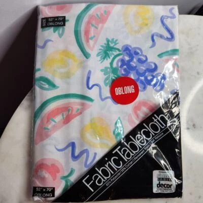 Fruit 90s Fabric Tablecloth Vintage Oblong 52in x 70in NEW old stock Poly Cotton - Image 1 of 4