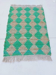 Alfombras indias recicladas de algodón verde alfombra hecha a mano alfombras de trapo alfombra decoración del hogar - Imagen 1 de 5