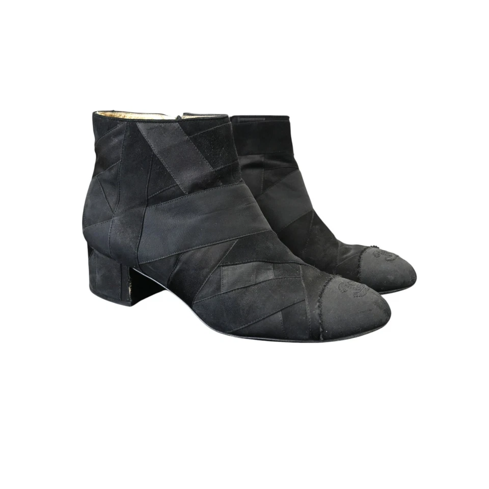 香奈儿拼布高跟鞋 39.5 码黑色双 C 鞋头标志 — 第 1/4 张图片