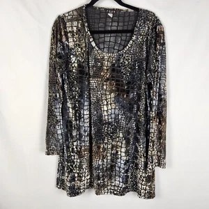 Four Girlz Womens Velvet Patch Tunic Blouse Size 16 Gold Metallic Leopard Print - Picture 1 of 10