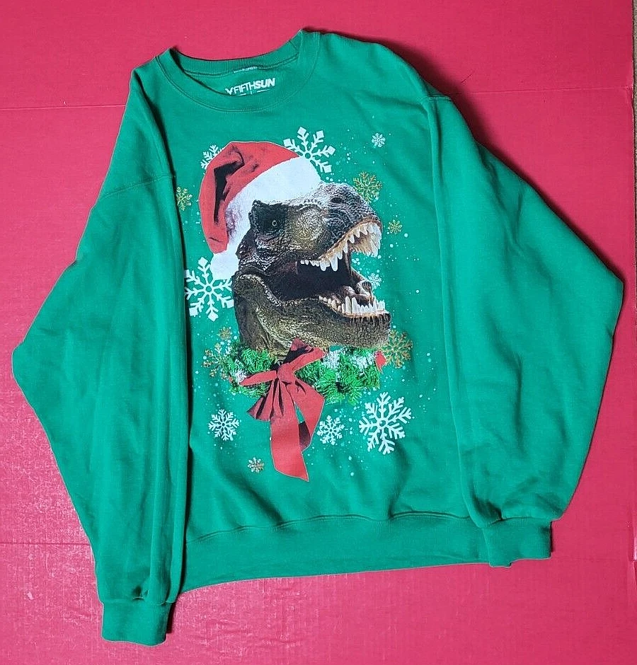 SUDADERA FEA VERDE NAVIDAD T. REX DINASOAR Quinto Sol Talla L Foto 1 de 1