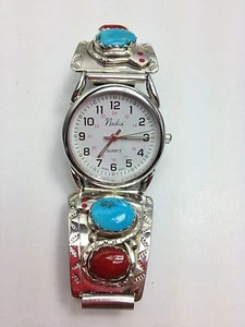 Puntas de reloj Effie C turquesa hechas a mano para hombre plata esterlina coral nuevo batt W003 - Imagen 1 de 2