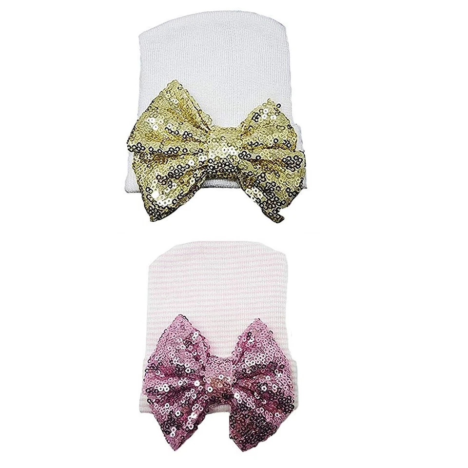 Cappello neonata ospedale fiocco in paillette cotone elasticizzato L.90380 - Immagine 1 di 1