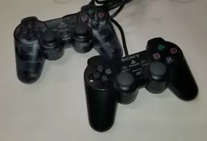USED 2 Sony PlayStation 2 PS2 DualShock 2 Controller Black Genuine OEM - Picture 1 of 1