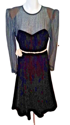 Vestido vintage dos anos 80 tamanho. 14 Karen Lucas para Nikki Black Velvet fada gótica caprichosa - Imagem 1 de 4