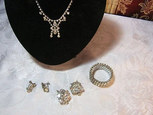Art Deco Vintage Costume Jewelry Rhinestone Necklace Ear Rings Lot Bracelet - Picture 1 of 10