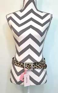 JUICY COUTURE Black Tan Leopard Print Belt Gold & Rhinestone Buckle Sz S/M NWT - Picture 1 of 6