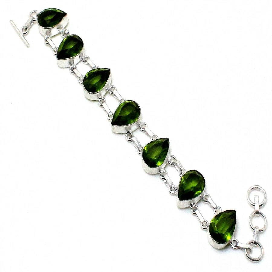 Pulseras de joyería de plata de ley 925 hechas a mano con piedras preciosas de petidoto verde tamaño 7-8" Foto 1 de 1