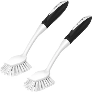 Dish Brush with Handle, 2 Pack Stiff Bristles Dish Scrubber with Built-in Scrape - Picture 1 of 7