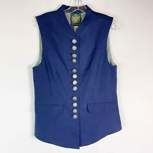 Hammerschmid Women's Traditional Blue Button-Up Linen Vest Blue Size L - Picture 1 of 5