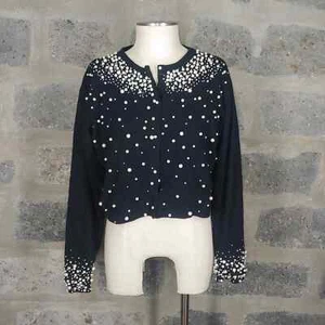 vintage EXPRESS sz L wool angora cropped length cardigan sweater pearls - Picture 1 of 9