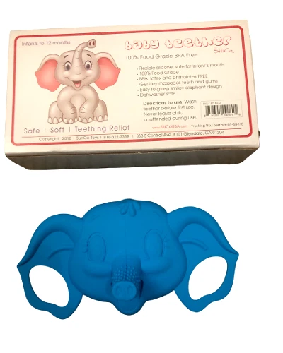 Mordedor de bebé - Elefante azul - Seguro/Suave/Alivio de la dentición - Juguete para la dentición 4 bebés Foto 1 de 4