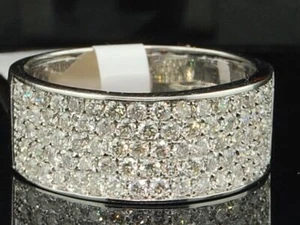 10K White Gold Round Cut Diamond Wide Wedding Band Pave Ladies Fashion Ring 1 Ct - Picture 1 of 9