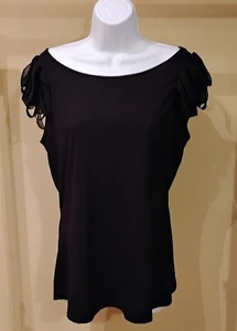 Blusa Top Daisy Fuentes Mujer Negra Sólida Volantes Manga Corta Talla: L - Imagen 1 de 2