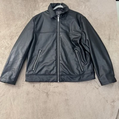 H & M Мужская куртка размер XL искусственной кожи подкладка Moto куртка черный мотоцикл - Изображение 1 из 4