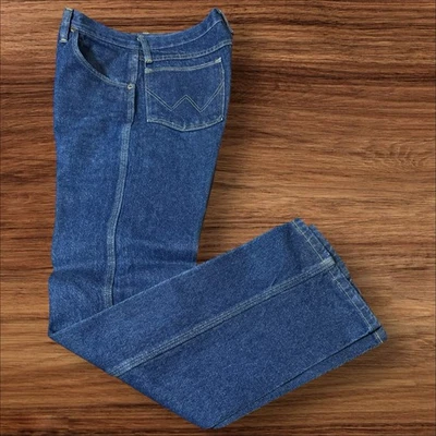 Pantalones de mezclilla pesados Wrangler de colección años 70 azul marino oscuro rectos estilo 30x30 99902NV Foto 1 de 4