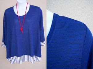 Catherines layered look knit top shirt plus size 2x blue black marled wht blouse - Picture 1 of 10