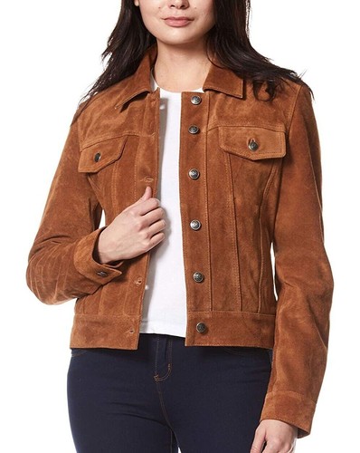 VETEMENTS Camicia donna camionista vera pelle scamosciata stile western jeans marrone vera pelle