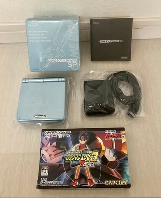 RARE GBA SP Console Pearl Blue Rockman EXE 3 Black CIB Tested JPN - Image 1 of 4