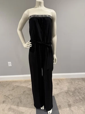 Потрясающий нарядный бисером женщин черный широкие брюки костюм размер 6 коктейльное вечеринки - Изображение 1 из 4