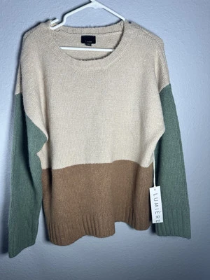 Lumiere Women's Sweater Oversized Large Crewneck Colorful Pastel Stripe PATTERN - Image 1 of 3