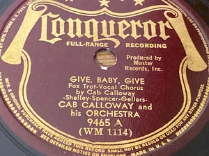 Cab Calloway – Give Baby Give / Pluckin’ the Bass 78rpm [Conqueror 9465] VG+ Jaz - Imagen 1 de 4
