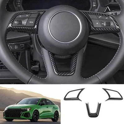 Cubierta de botón de volante de fibra de carbono para Audi A3 S3 RS3 2022-2023 3 piezas Foto 1 de 4