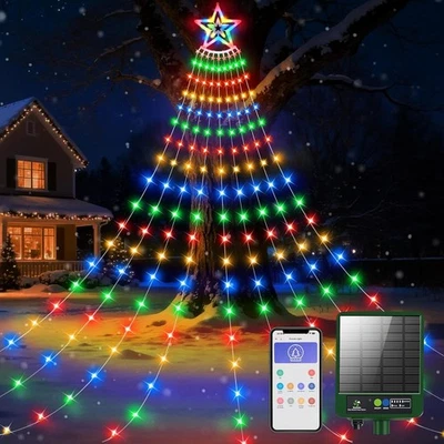 Solar Christmas Decorations Outdoor, Solar Christmas Tree Lights Waterfall - Image 1 of 4