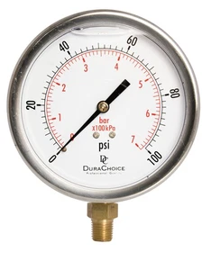 4" Oil Filled Pressure Gauge, SS Case, 1/4" NPT, Lower Mount, 0-100PSI - Picture 1 of 5
