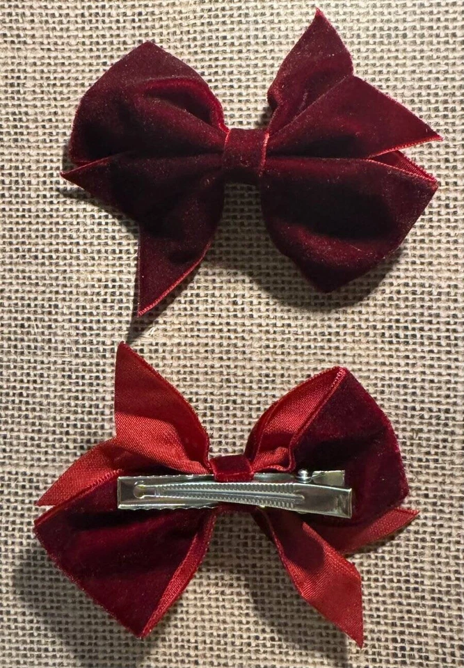 Juego de 2 pinzas para el cabello de terciopelo borgoña vacaciones Navidad bebé niño niña Foto 1 de 1